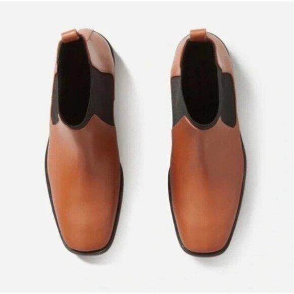 NWT Everlane The Italian Leather Square Toe Chelsea Boot 9.5 Peanut Heel Ankle - Picture 4 of 14